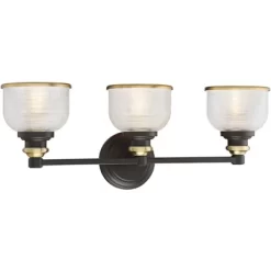 Possini Euro Design Poway Industrial Modern Wall Light Bronze Warm Brass Hardwire 24" 3-Light Fixture Textured Glass Bowl Shade For Bedroom Bathroom -Possini Euro Design Sales GUEST d38c8453 5f42 4ec3 b99d f03665a509fb