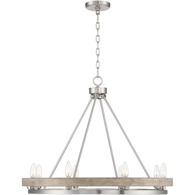 Possini Euro Design Brushed Nickel Graywood Wagon Wheel Chandelier 29 1/4" Wide Farmhouse Rustic 8-Light Fixture Dining Room Kitchen Island Entryway 5 Possini Euro Design Brushed Nickel Graywood Wagon Wheel Chandelier 29 1/4" Wide Farmhouse Rustic 8-Light Fixture Dining Room Kitchen Island Entryway - Image 5