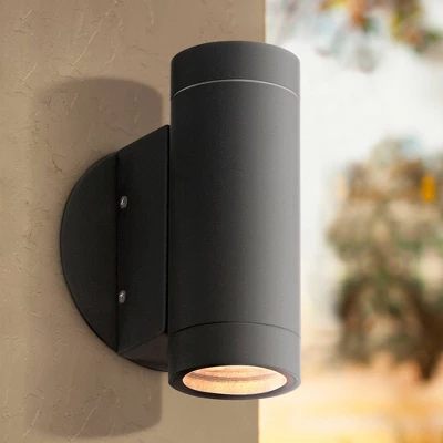 Possini Euro Design Modern Industrial Outdoor Wall Light Fixtures Set Of 2 Matte Black Metal Up Down 6 1/2" For Post Exterior Barn 4 Possini Euro Design Modern Industrial Outdoor Wall Light Fixtures Set Of 2 Matte Black Metal Up Down 6 1/2" For Post Exterior Barn - Image 4