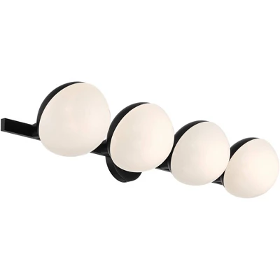 Possini Euro Design Celine Modern Wall Light Black Hardwire 30" 4-Light Fixture Opal White Glass Globe Shade For Bathroom Vanity 6 Possini Euro Design Celine Modern Wall Light Black Hardwire 30" 4-Light Fixture Opal White Glass Globe Shade For Bathroom Vanity - Image 6