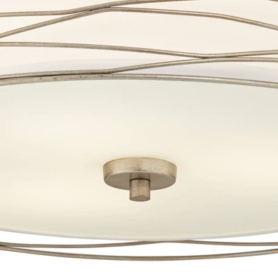 Possini Euro Design Modern Ceiling Light Flush Mount Fixture Antique Silver Leaf 18" Wide Wavy Spun White Drum For Bedroom Kitchen 3 Possini Euro Design Modern Ceiling Light Flush Mount Fixture Antique Silver Leaf 18" Wide Wavy Spun White Drum For Bedroom Kitchen - Image 3