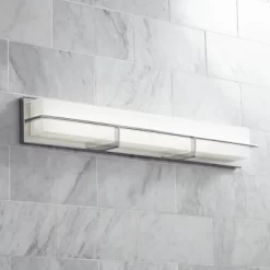 Possini Euro Design Linx Modern Wall Light Chrome Hardwire 33 1/2" Light Bar LED Fixture White Glass For Bedroom Bathroom Vanity Reading Living Room