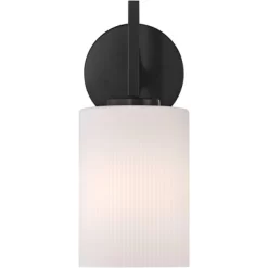 Possini Euro Design Nanni 12" High Modern Wall Sconce Light Lamp Fixture Mount Set Of 2 Bathroom Bedroom Hardwired Matte Black Milk Glass Shade -Possini Euro Design Sales GUEST d8b8f4f4 a0d0 4640 b17a e2712e2ccb63 1