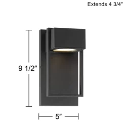 Possini Euro Design Pavel Modern Outdoor Wall Light Fixtures Set Of 2 Textured Black Metal LED Downlight 9 1/2" For Post Exterior Barn -Possini Euro Design Sales GUEST d93ca936 8f1b 4082 8a9e 191348388f6a