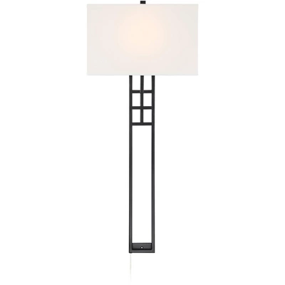 Possini Euro Design Ventano Modern Wall Lamp Matte Black Metal Plug-in 16" Light Fixture White Linen Shade For Bedroom Living Room House Hallway 4 Possini Euro Design Ventano Modern Wall Lamp Matte Black Metal Plug-in 16" Light Fixture White Linen Shade For Bedroom Living Room House Hallway - Image 4