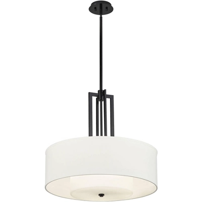 Possini Euro Design Sundry Semi Gloss Black Drum Pendant Chandelier 24" Wide Modern Double Shade 4-Light Fixture For Dining Room Foyer Kitchen Island 7 Possini Euro Design Sundry Semi Gloss Black Drum Pendant Chandelier 24" Wide Modern Double Shade 4-Light Fixture For Dining Room Foyer Kitchen Island - Image 7
