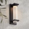 Possini Euro Design Kathleen 14" High Modern Outdoor Wall Light Fixture Mount Porch House Exterior LED Bulb Weatherproof Sand Black Metal Glass Shade