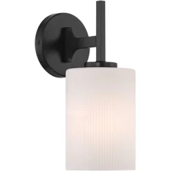 Possini Euro Design Nanni 12" High Modern Wall Sconce Light Lamp Fixture Mount Set Of 2 Bathroom Bedroom Hardwired Matte Black Milk Glass Shade -Possini Euro Design Sales GUEST db00509b 443a 4d12 8f23 64d96543f221