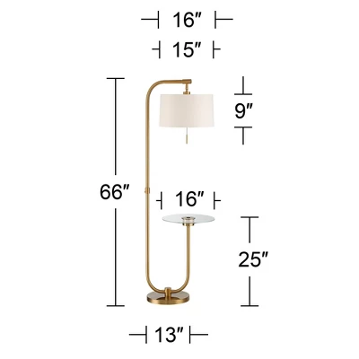 Possini Euro Design Volta Modern Floor Lamps With Tray Tables 66" Tall Set Of 2 Brass USB Charging Port White Drum Shade For Living Room Bedroom House 3 Possini Euro Design Volta Modern Floor Lamps With Tray Tables 66" Tall Set Of 2 Brass USB Charging Port White Drum Shade For Living Room Bedroom House - Image 3