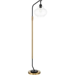 Possini Euro Design Tarrah Mid Century Modern 63" Tall Chairside Arc Floor Lamp Gold Black Metal Clear Glass Shade For Living Room House -Possini Euro Design Sales GUEST dd7d14e1 a95a 4322 9b89 9edc5a7ad80c