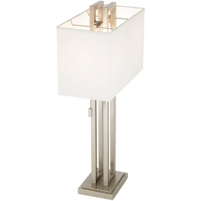 Possini Euro Design Modern Table Lamps 30" Tall Set Of 2 Brushed Nickel Open Rectangular White Box Shade For Living Room Family Bedroom 4 Possini Euro Design Modern Table Lamps 30" Tall Set Of 2 Brushed Nickel Open Rectangular White Box Shade For Living Room Family Bedroom - Image 4