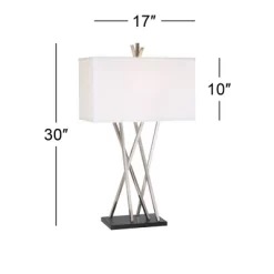Possini Euro Design Modern Table Lamps 30" Tall Set Of 2 Brushed Steel Black White Linen Rectangular Shade For Living Room Family Bedroom -Possini Euro Design Sales GUEST ddf5d07e c19d 481f b595 6a83f7db225b