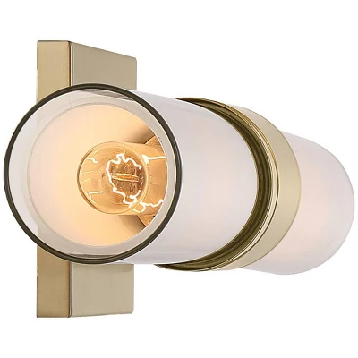 Possini Euro Design Brianna Modern Wall Light Brass Hardwire 23 1/2" 2-Light Fixture Clear Opal Double Glass Tube Shade For Bedroom Bathroom Vanity 6 Possini Euro Design Brianna Modern Wall Light Brass Hardwire 23 1/2" 2-Light Fixture Clear Opal Double Glass Tube Shade For Bedroom Bathroom Vanity - Image 6