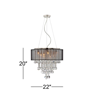 Possini Euro Design Bretton Brushed Nickel Chandelier 22" Wide Modern Clear Glass Crystal Black Sheer Shade 12-Light Fixture For Dining Room Kitchen 5 Possini Euro Design Bretton Brushed Nickel Chandelier 22" Wide Modern Clear Glass Crystal Black Sheer Shade 12-Light Fixture For Dining Room Kitchen - Image 5