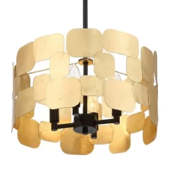 Possini Euro Design Stella Black Pendant Chandelier 15" Wide Modern Gold Leaf Drum Shade 4-Light Fixture For Dining Room House Foyer Kitchen Island -Possini Euro Design Sales GUEST df219f62 efd1 435c ad99 3a03651bac47