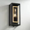 Possini Euro Design Double Box Modern Wall Light Sconce Matte Black Warm Brass Hardwire 6 3/4" Fixture Clear Glass For Bedroom Bathroom Vanity House