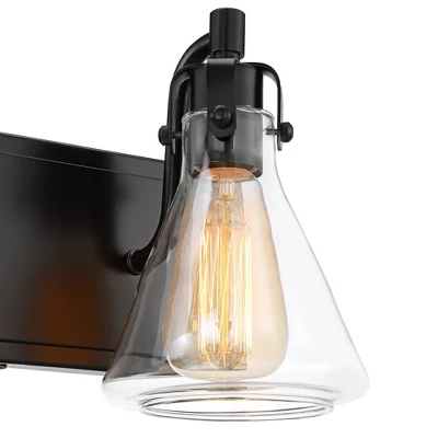 Possini Euro Design Cindy Rustic Vintage Wall Light Bronze Hardwire 24" 3-Light Fixture Clear Glass Shade For Bedroom Bathroom Vanity Living Room 2 Possini Euro Design Cindy Rustic Vintage Wall Light Bronze Hardwire 24" 3-Light Fixture Clear Glass Shade For Bedroom Bathroom Vanity Living Room - Image 2