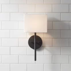 Possini Euro Design Favreau Modern Wall Light Sconce Black Hardwire 8" Fixture Rectangular Linen Fabric For Bedroom Bathroom Vanity Reading Hallway -Possini Euro Design Sales GUEST e0d669dd 6b12 4a7e 9cab 0a646ca4eab3