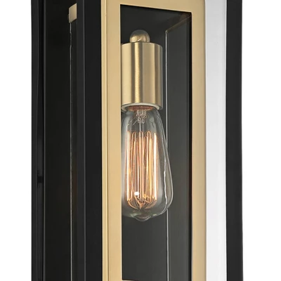 Possini Euro Design Double Box Industrial Outdoor Wall Light Fixture Matte Black Warm Brass 15 1/2" Clear Glass Post Exterior Barn Deck House Porch 2 Possini Euro Design Double Box Industrial Outdoor Wall Light Fixture Matte Black Warm Brass 15 1/2" Clear Glass Post Exterior Barn Deck House Porch - Image 2