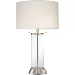 Possini Euro Design Fritz Modern Table Lamp 26 1/2" High Silver Clear Glass Column With USB And AC Power Outlet In Base Drum Shade For Bedroom Desk -Possini Euro Design Sales GUEST e358d4f6 47ca 4dd5 be89 3b533979f57e 1