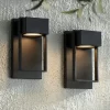 Possini Euro Design Pavel Modern Outdoor Wall Light Fixtures Set Of 2 Textured Black Metal LED Downlight 9 1/2" For Post Exterior Barn