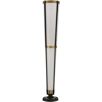 Possini Euro Design Vista Mid Century Modern Torchiere Floor Lamp With Riser 73 1/2" Tall Brass Gunmetal Gray Off White Linen Shade For Living Room 4 Possini Euro Design Vista Mid Century Modern Torchiere Floor Lamp With Riser 73 1/2" Tall Brass Gunmetal Gray Off White Linen Shade For Living Room - Image 4