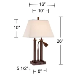 Possini Euro Design Deacon Modern Desk Table Lamp 26" High Bronze With USB And AC Power Outlet In Base LED Reading Light Oatmeal Shade For Office Desk -Possini Euro Design Sales GUEST e3b11501 45f1 4c06 8336 fa153143d3bc