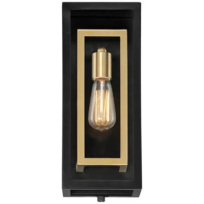 Possini Euro Design Double Box Industrial Outdoor Wall Light Fixture Matte Black Warm Brass 15 1/2" Clear Glass Post Exterior Barn Deck House Porch 6 Possini Euro Design Double Box Industrial Outdoor Wall Light Fixture Matte Black Warm Brass 15 1/2" Clear Glass Post Exterior Barn Deck House Porch - Image 6