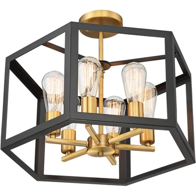 Possini Euro Design Beni Industrial Modern Farmhouse Ceiling Light Semi Flush Mount Fixture 20" Wide Antique Bronze Gold 6-Light For Bedroom Kitchen 6 Possini Euro Design Beni Industrial Modern Farmhouse Ceiling Light Semi Flush Mount Fixture 20" Wide Antique Bronze Gold 6-Light For Bedroom Kitchen - Image 6