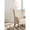 Possini Euro Design Modern Arc Floor Lamp Standing 62 1/2" Tall Warm Gold Offset Arm White Linen Drum Shade For Living Room Reading Family Bedroom
