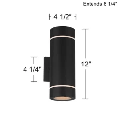 Possini Euro Design Wynnsboro 12" High Modern Outdoor Wall Light Fixture Mount Porch House Exterior Outside Up And Down LED Bulb Black Aluminum -Possini Euro Design Sales GUEST e754cf01 719b 412c 8e70 4ff7782fc7a1