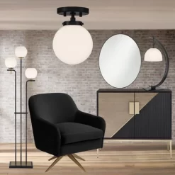 Possini Euro Design Jilly Modern Ceiling Light Semi Flush Mount Fixture 6 3/4" Wide Black White Glass Globe Shade For Bedroom Kitchen Living Room Home -Possini Euro Design Sales GUEST e7f79617 3eb5 4bb1 8ce6 231ffb922951