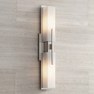 Possini Euro Design Midtown Modern Wall Light Brushed Nickel 23 1/2" 2-Light Fixture White Glass Shade For Bedroom Bathroom Vanity Reading Living Room 8 Possini Euro Design Midtown Modern Wall Light Brushed Nickel 23 1/2" 2-Light Fixture White Glass Shade For Bedroom Bathroom Vanity Reading Living Room - Image 8