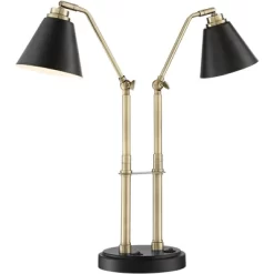 Possini Euro Design Sentry Modern Mid Century Desk Lamp 23" High Black Brass With USB Charging Port LED Adjustable Cone Shade For Bedroom Living Room -Possini Euro Design Sales GUEST e91d5c36 9c3b 4fda 8e73 e5a8e478b0f2