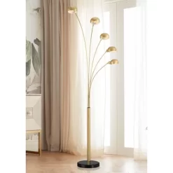 Possini Euro Design Infini Mid Century Modern 78" Tall Standing Floor Lamp Large Arc 5-Light Adjustable Gold Marble Brushed Brass Finish Living Room