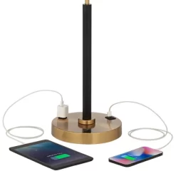 Possini Euro Design Carlyle Modern Mid Century Desk Lamp 30 1/2" Tall Gold With USB And AC Power Outlet In Base Double Drum Shades For Living Room -Possini Euro Design Sales GUEST e9a786dd 1b21 43a4 bd87 0148cad99c9f