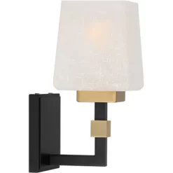 Possini Euro Design Beauregard Modern Wall Light Sconce Black Gold Hardwire 4 1/2" Fixture Square Linen Glass For Bedroom Reading Hallway House Home -Possini Euro Design Sales GUEST e9fa7579 8aac 44b0 8031 7b1c8bd91ad0