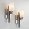 Possini Euro Design Ludlow Modern Wall Light Sconces Set Of 2 Brushed Nickel Hardwire 4 1/2" Fixture White Glass For Bedroom Bathroom Vanity Reading