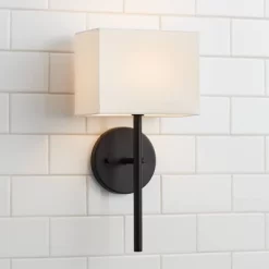 Possini Euro Design Favreau Modern Wall Light Sconces Set Of 2 Black Hardwire 8" Fixture Rectangular Linen Shade For Bedroom Reading Living Room House -Possini Euro Design Sales GUEST ea80a369 2e5f 4186 b70b 2597fb35e5c3