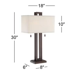 Possini Euro Design Gossard Modern Industrial Table Lamp 30" Tall Bronze With USB Charging Port White Rectangular Shade For Bedroom Living Room Office -Possini Euro Design Sales GUEST eb87346d 0b87 415b b685 77e43ce881ff