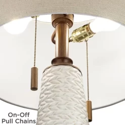 Possini Euro Design Kingston Modern Mid Century Table Lamp 32 3/4" Tall White Grooved Patterned Ceramic Taupe Drum Shade For Bedroom Living Room House -Possini Euro Design Sales GUEST ec64909a cf72 4850 8ac8 5218ccf903c7