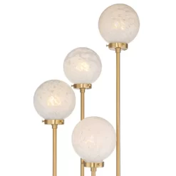 Possini Euro Design Candide Mid Century Modern Floor Lamp With Riser 74" Tall Warm Gold Metal 4 Light LED Glass Globe Shade For Living Room Reading