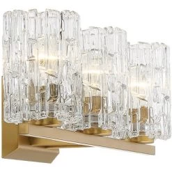 Possini Euro Design Icelight Modern Wall Light Warm Brass Hardwire 25" 3-Light Fixture Textured Ice Glass For Bedroom Bathroom Vanity Living Room -Possini Euro Design Sales GUEST ed97021a cd07 4015 a41b 7466c8f3a26f