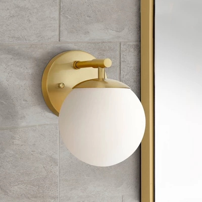 Possini Euro Design Meridian Modern Wall Light Sconces Set Of 2 Gold Hardwire 6" Fixture Frosted White Glass For Bedroom Bathroom 7 Possini Euro Design Meridian Modern Wall Light Sconces Set Of 2 Gold Hardwire 6" Fixture Frosted White Glass For Bedroom Bathroom - Image 7