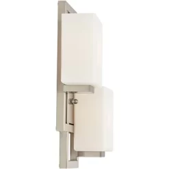 Possini Euro Design Modern Wall Light Sconce Brushed Nickel Hardwired 15 1/2" 2-Light Fixture Square Opal Glass Bedroom Bathroom -Possini Euro Design Sales GUEST edb39b39 dc30 4488 87c5 1d5be64f5221