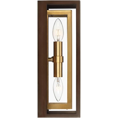 Possini Euro Design Modern Mid Century Outdoor Wall Light Fixture Oil Rubbed Bronze Brass 14" Double Box Glass For Exterior Barn Deck House Porch Yard 5 Possini Euro Design Modern Mid Century Outdoor Wall Light Fixture Oil Rubbed Bronze Brass 14" Double Box Glass For Exterior Barn Deck House Porch Yard - Image 5