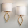 Possini Euro Design Sian Modern Wall Light Sconces Set Of 2 Warm Brass Hardwired 10" Fixture White Half-Moon Linen Shade For Bedroom