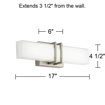 Possini Euro Design Exeter Modern Wall Light Brushed Nickel 17" Light Bar LED Fixture Silk Screened Glass Shade For Bedroom Bathroom Vanity Reading 7 Possini Euro Design Exeter Modern Wall Light Brushed Nickel 17" Light Bar LED Fixture Silk Screened Glass Shade For Bedroom Bathroom Vanity Reading - Image 7