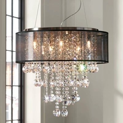Possini Euro Design Bretton Brushed Nickel Chandelier 22" Wide Modern Clear Glass Crystal Black Sheer Shade 12-Light Fixture For Dining Room Kitchen 1 Possini Euro Design Bretton Brushed Nickel Chandelier 22" Wide Modern Clear Glass Crystal Black Sheer Shade 12-Light Fixture For Dining Room Kitchen