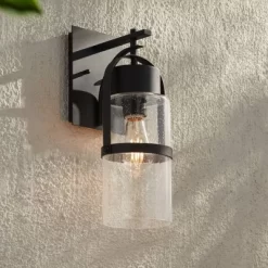 Possini Euro Design Caramela 16" High Modern Outdoor Wall Light Fixture Mount Porch House Exterior Outside Weatherproof Black Metal Clear Glass Shade -Possini Euro Design Sales GUEST f18b3f38 d090 4c19 b696 fe5167512a86